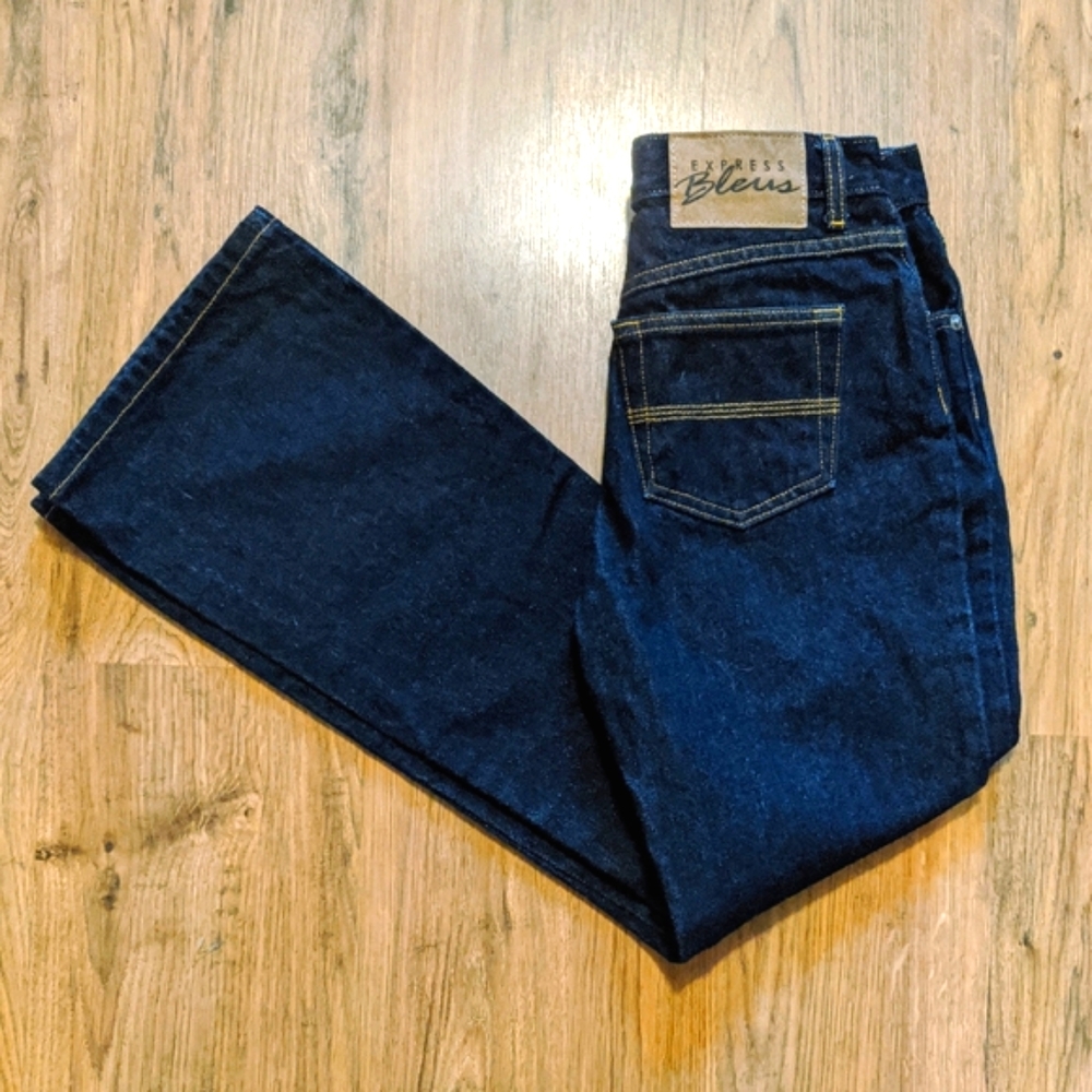 Express Bleus Y2K Jeans Like New sz 1/2 waist 25" Dark Wash Blue Flared Cotton